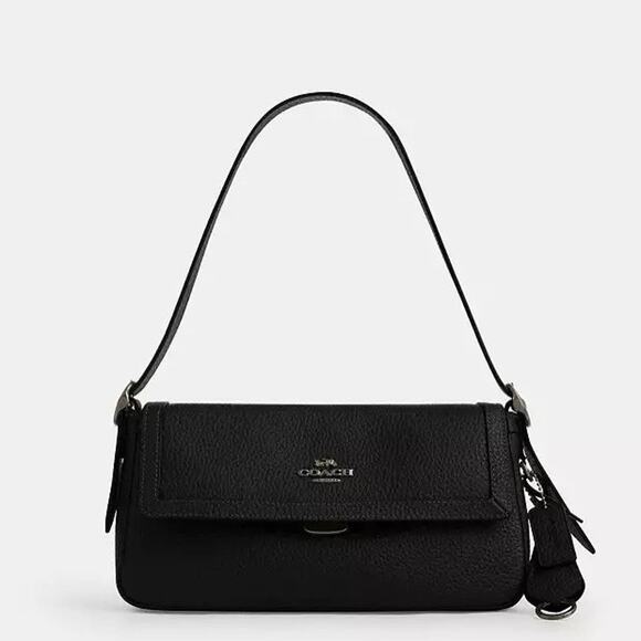 NWT Coach Etta Small Flap Shoulder Bag CCV64 Black Soft pebble leather - Picture 6 of 12